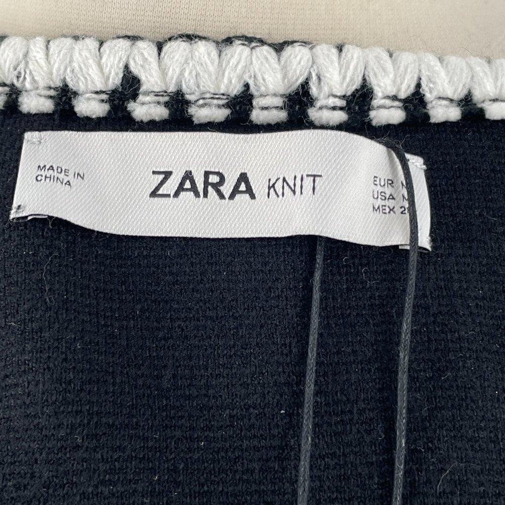 SALE Zara NWT Black White Trim Sweater Knit Long Open Front COATIGAN Cardigan M - Picture 6 of 8